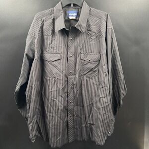 Vtg Wrangler Men's Sport Western Dobby‎ Stripe Snap Long Sleeve Shirt 2XL Black